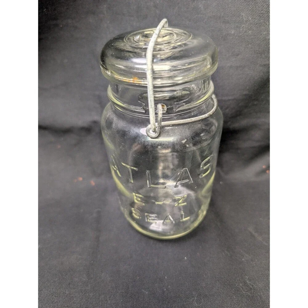 Atlas E-Z Seal Quart Canning Jars Wire Bail Glass Lids Vintage Lot of 2